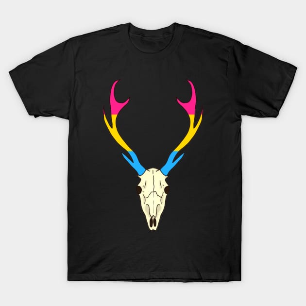 Pansexual Pride Deer Skull T-Shirt by whizz0